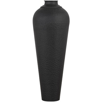 Hammered Matte Black Medium With Lid Vase