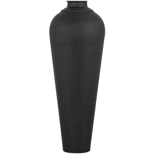 Hammered Matte Black Medium With Lid Vase