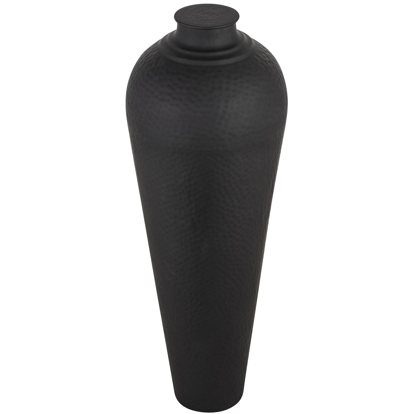Hammered Matte Black Large With Lid Vase