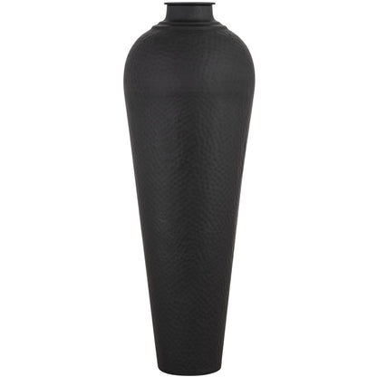 Hammered Matte Black Large With Lid Vase
