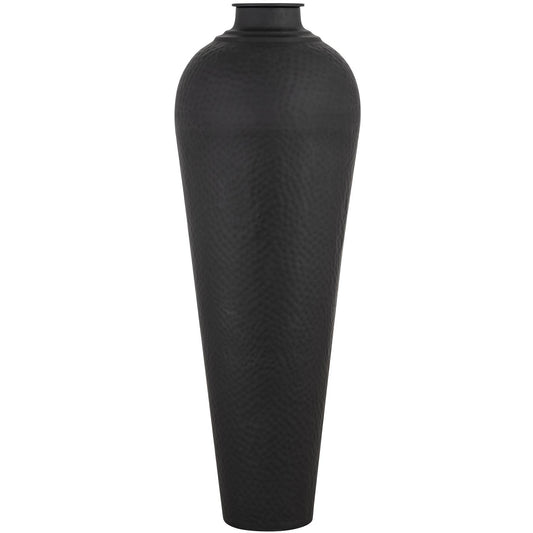 Hammered Matte Black Large With Lid Vase