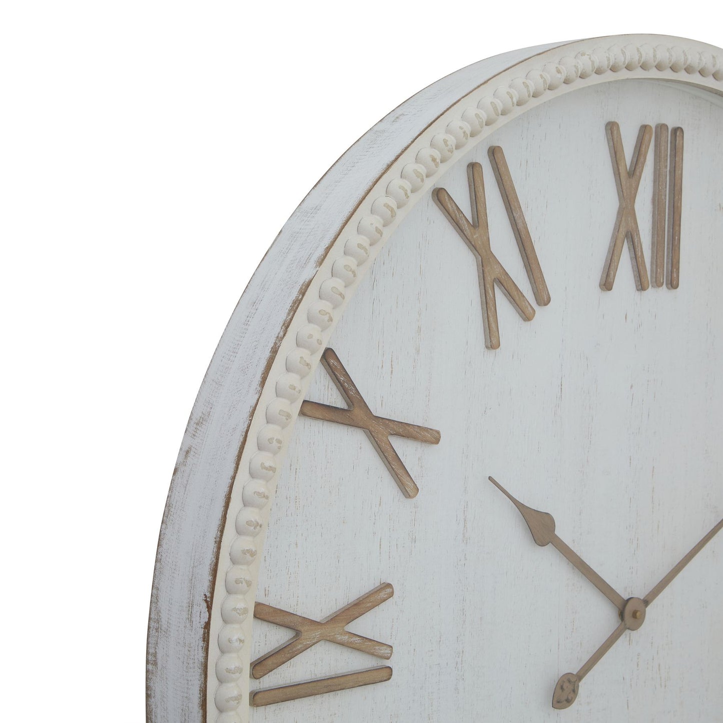 Rustic White With Beaded Frame Large Wall Clock
