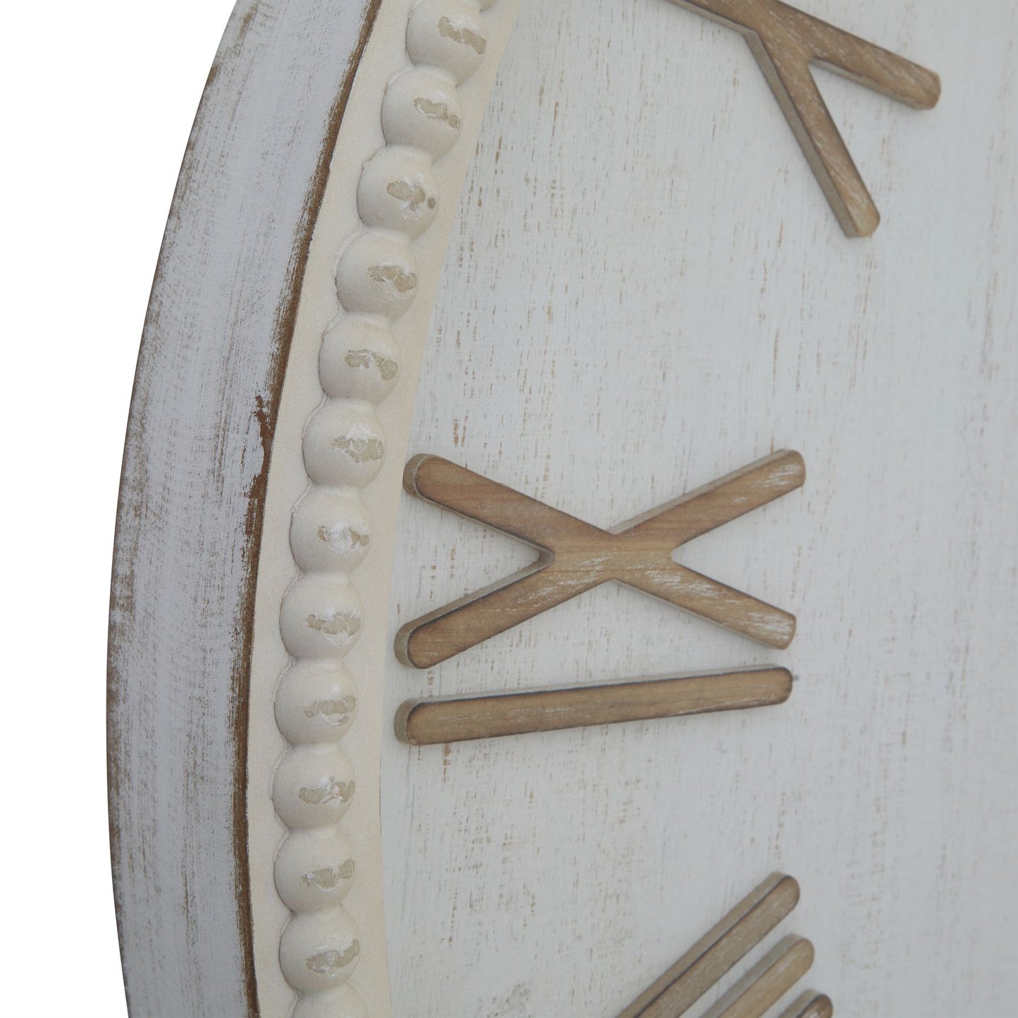 Rustic White With Beaded Frame Large Wall Clock