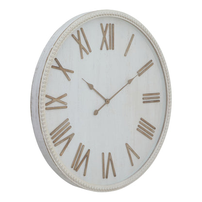 Rustic White With Beaded Frame Large Wall Clock