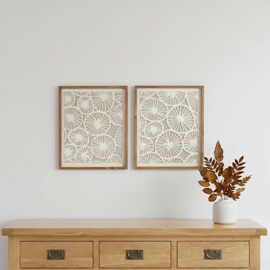 Natural Paper Cut Out Pattern Design Wall Art with Natural Frames (Set of 2)