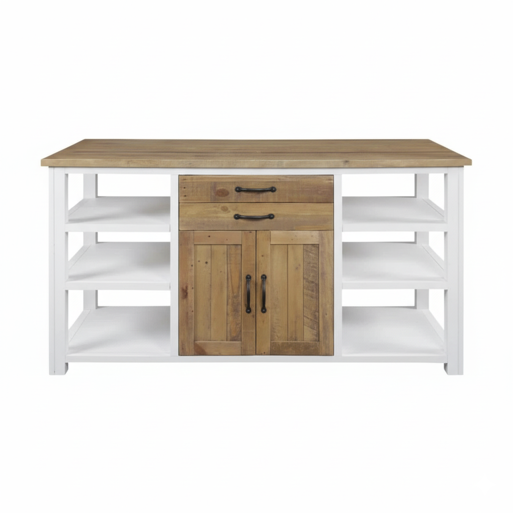 Splash of White Kitchen Island with Reclaimed Wood