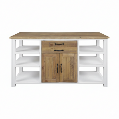 Splash of White Kitchen Island with Reclaimed Wood