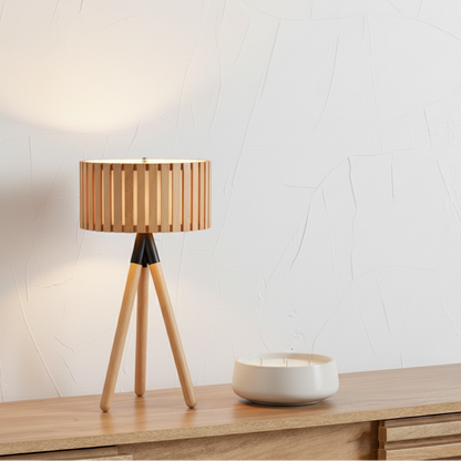 Rabanne Slatted Pine Wood Tripod Table Lamp