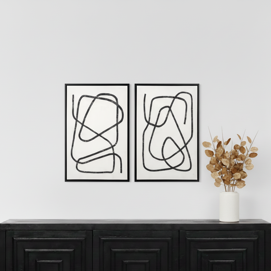 Canvases Black Squiggle Print with Black Frames (Set of 2)