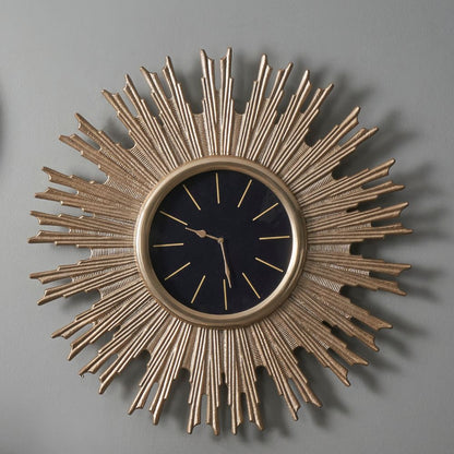 Metal Gold and Black Face Starburst Wall Clock