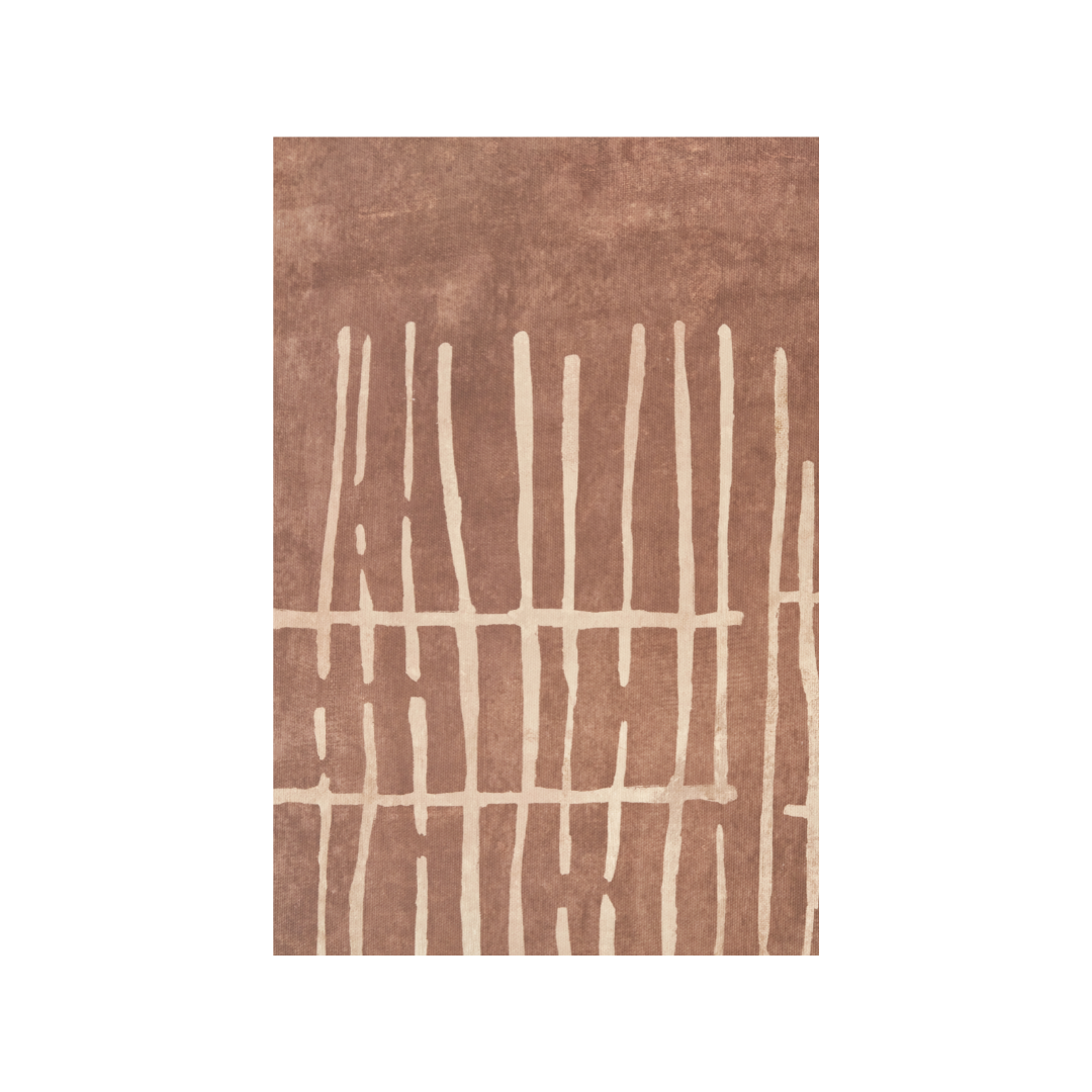 Brown and Natural Abstract Linear Design Canvas with Oak Effect Frame