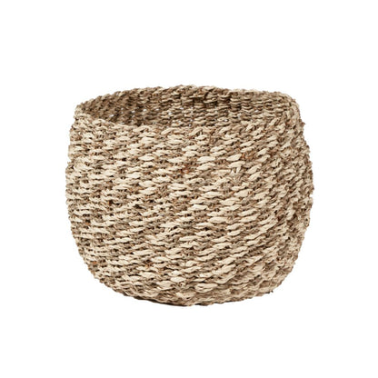 Seagrass and Palm Leaf 2-Tone Natural Plaited Round Baskets (Set of 3)