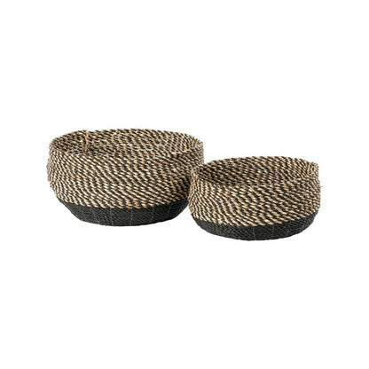 Seagrass Natural and Black Round Baskets (Set of 2)