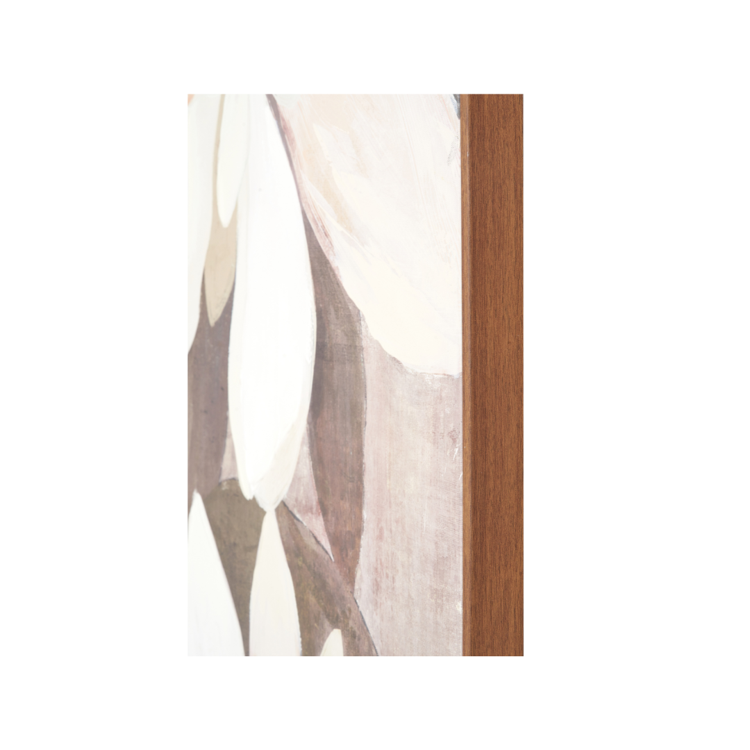 White and Natural Floral Canvas with Oak Effect Frame