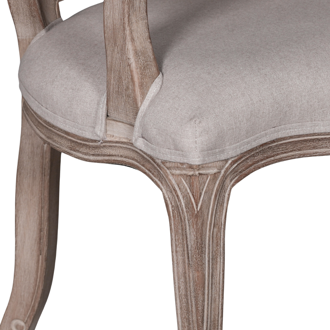Louis Birch Wood Upholstered Dining Arm Chair