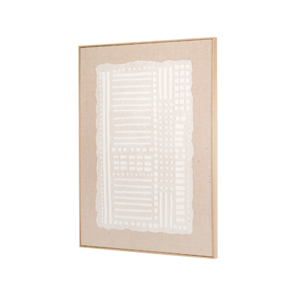 White and Natural Abstract Design Linen Canvas with Elm Effect Frame
