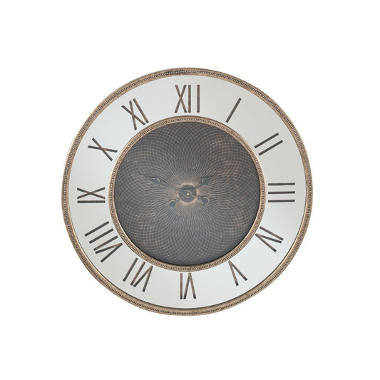 Wood Antique Gold and Geo Print Mirror Wall Clock