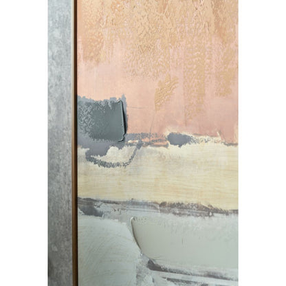 Abstract Square Canvas White and Terracotta with Oak Effect Frame