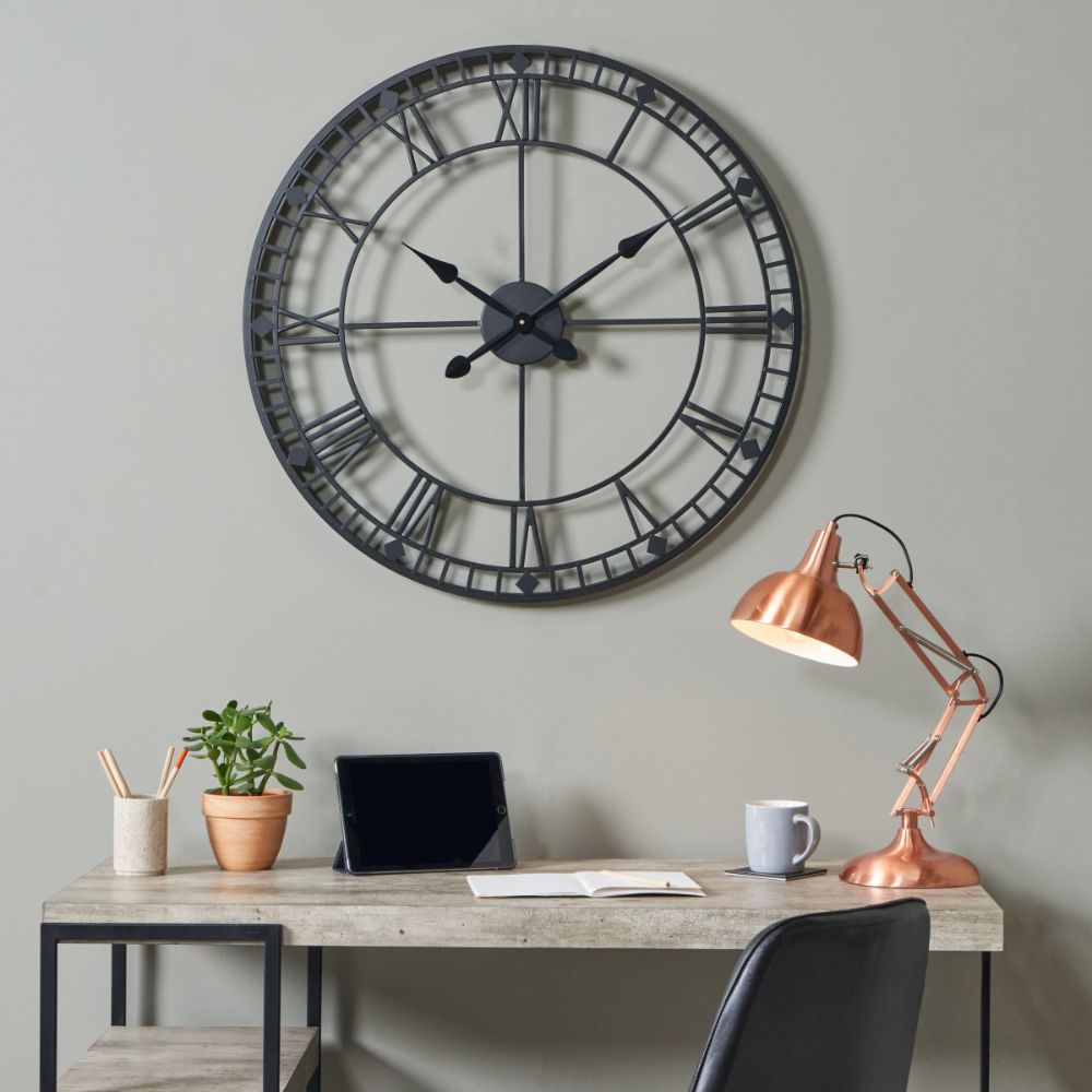 Metal Black Round Wall Clock Large