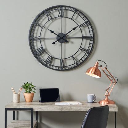 Metal Black Round Wall Clock Large