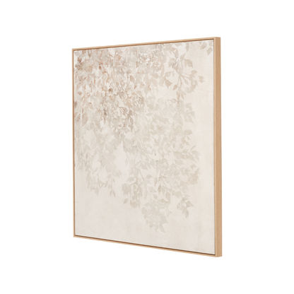 White and Natural Floral Square Canvas with Natural Frame