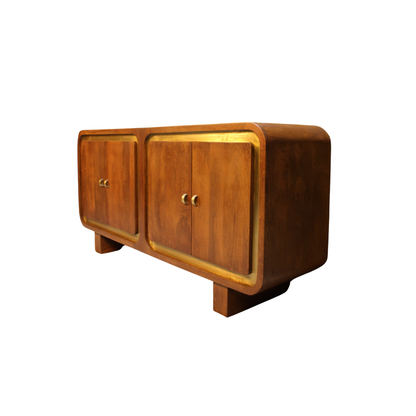 Aranya Solid Wood Square Pattern 4 Door Sideboard