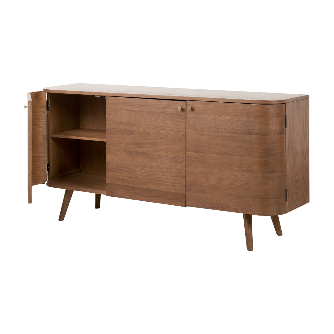 Elias Dark Ash Wood Retro 3 Door Sideboard