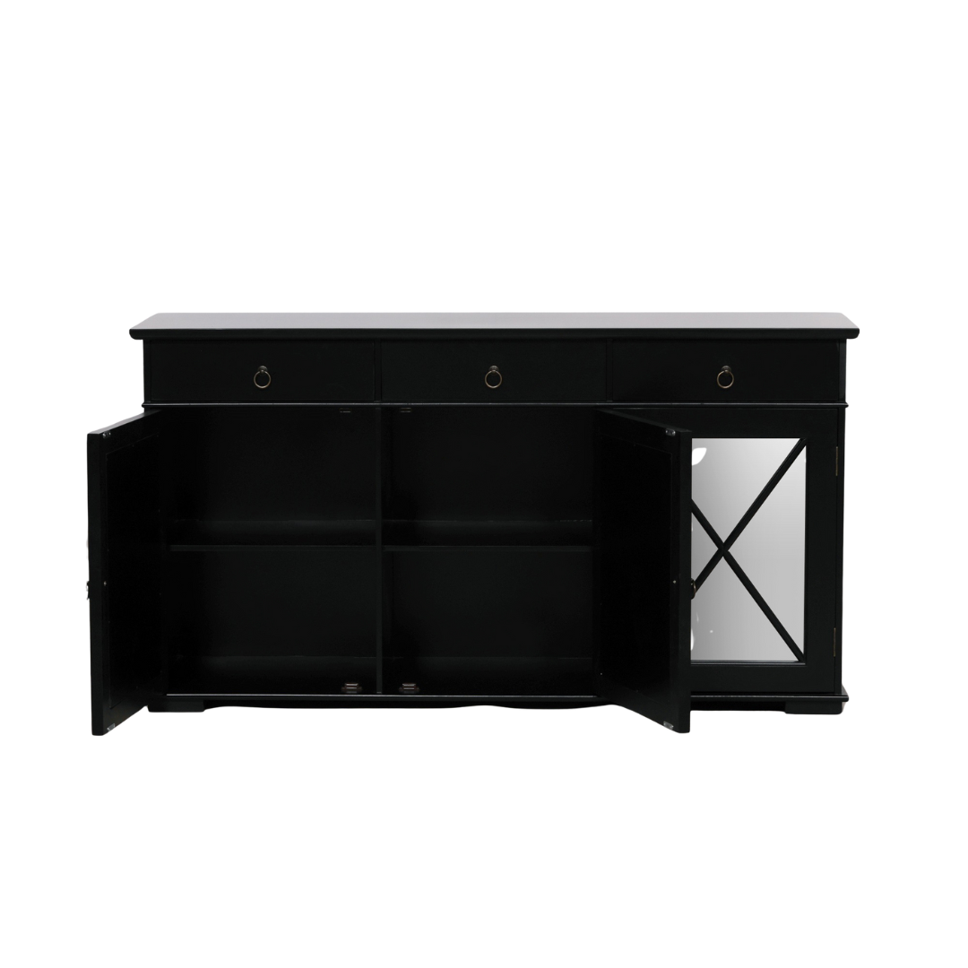 Nocturne Black Oriental Sideboard with Mirrored Doors
