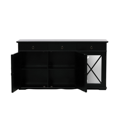 Nocturne Black Oriental Sideboard with Mirrored Doors