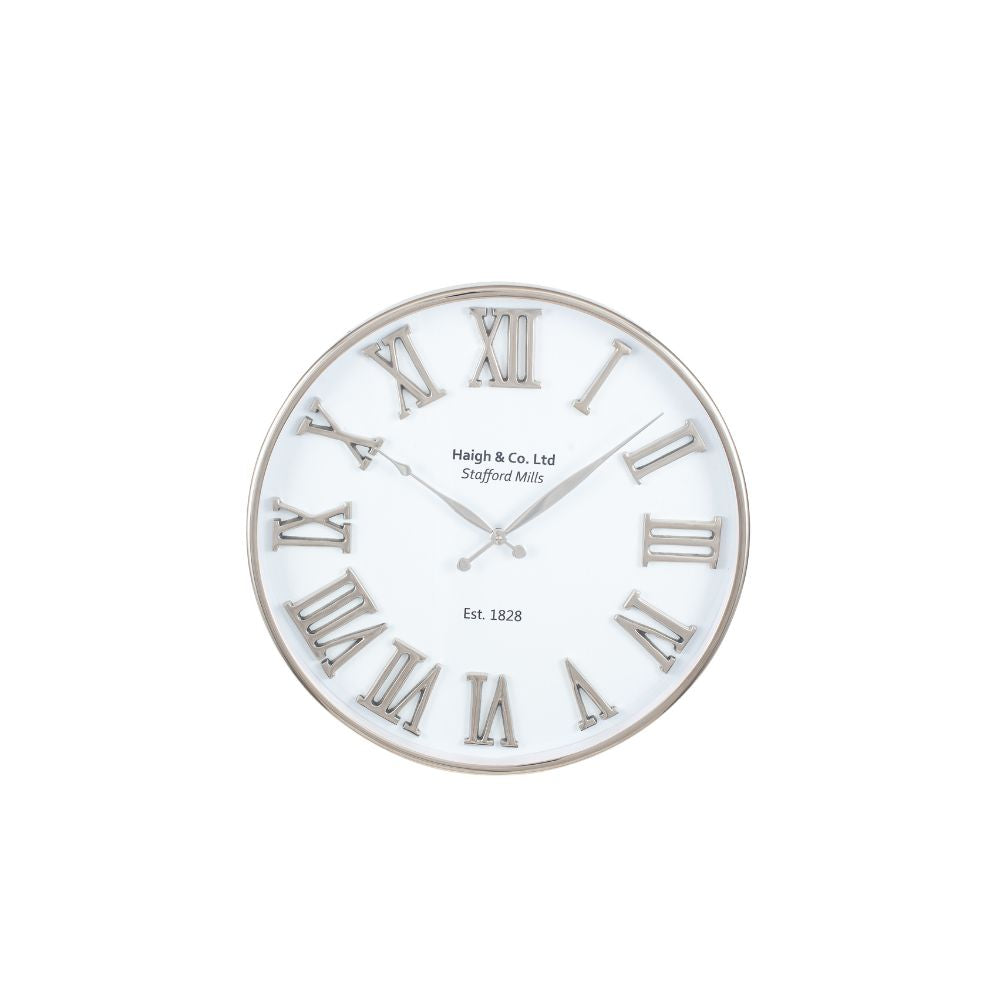 Metal Silver and White Face Round Wall Clock