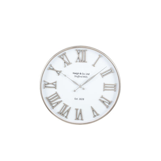 Metal Silver and White Face Round Wall Clock