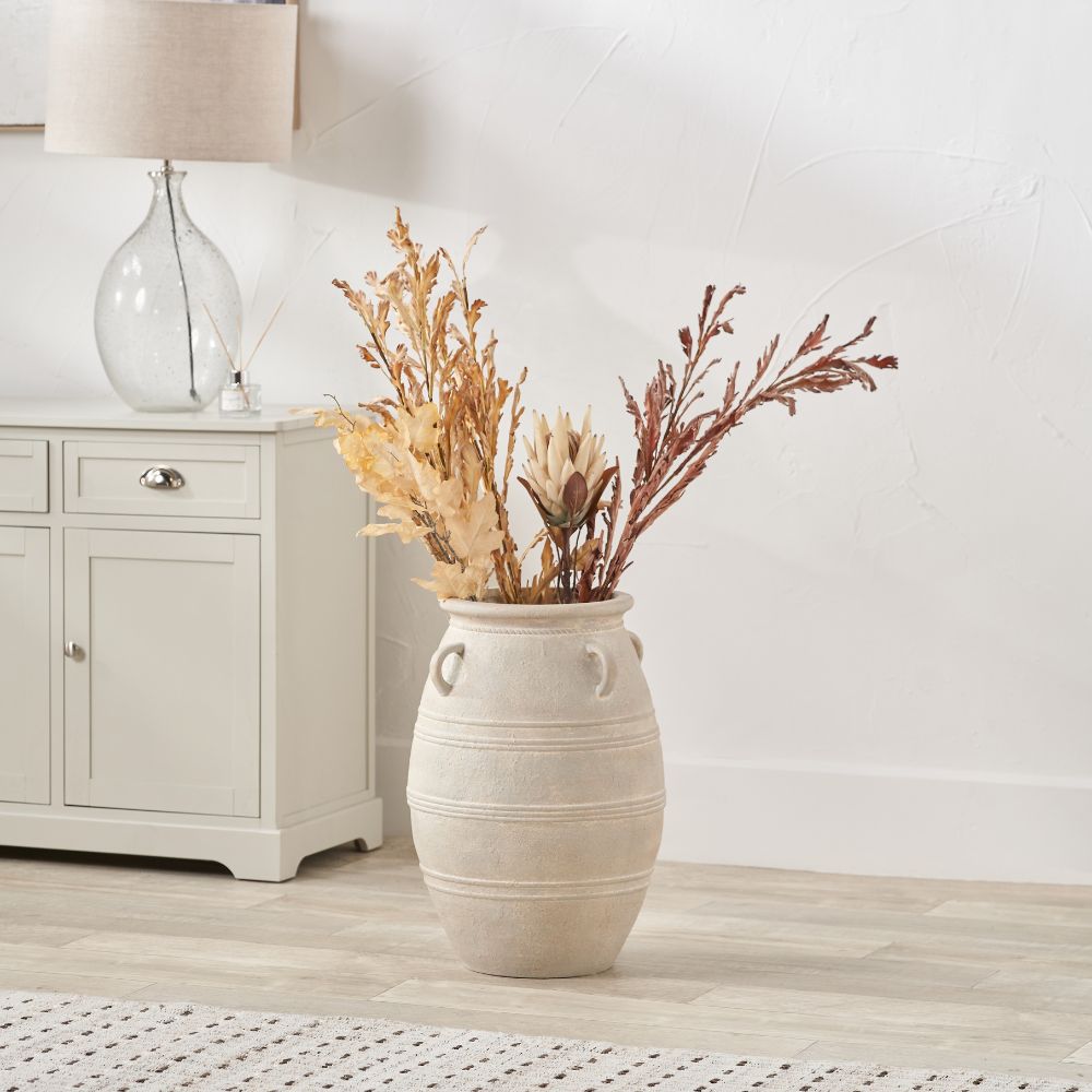 Fibrestone Grey Wash Decorative with Handles Large Vase