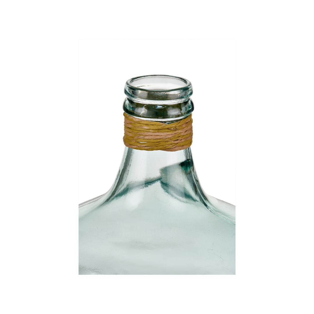 Clear Recycled Medium Bottle Vase With A Raffia Wrapped Neck