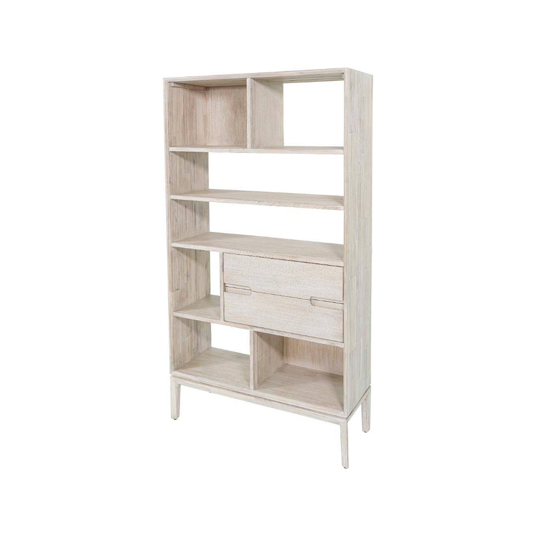 Gio White Sand Acacia Wood Shelf Unit
