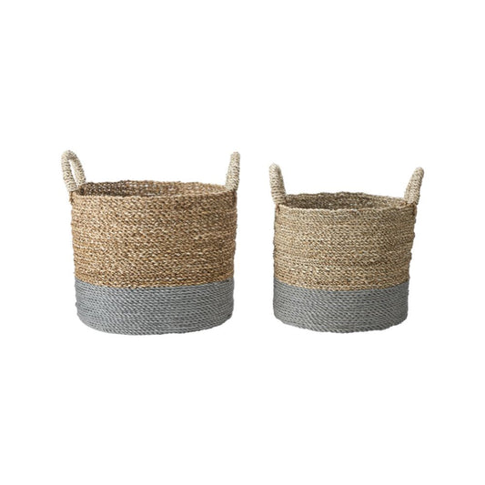 Banana Leaf Two Tone Natural and Grey Baskets (Set of 2)
