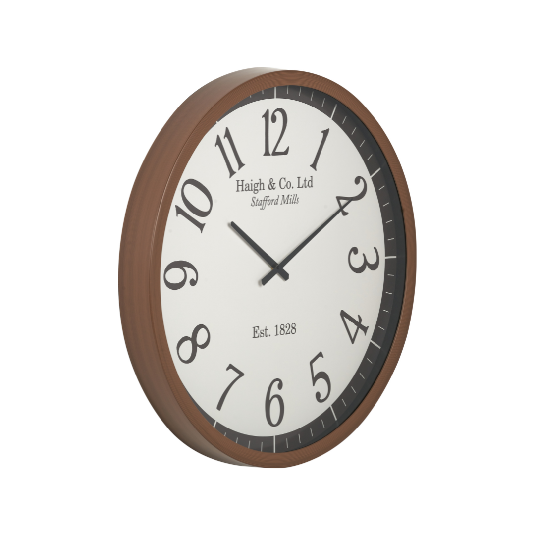 Dark Wood Effect White Faced Round Wall Clock