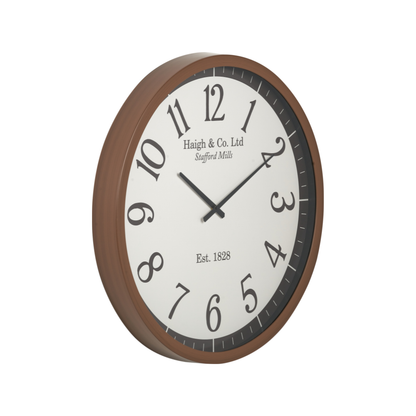Dark Wood Effect White Faced Round Wall Clock