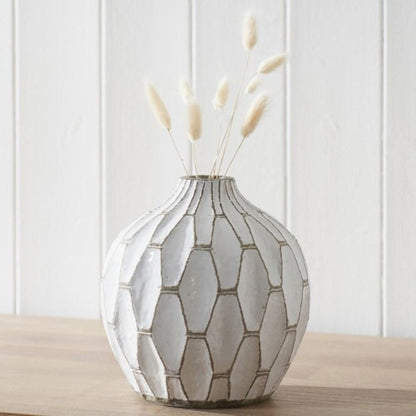 Gaudi Stoneware White Geometric Design Vase