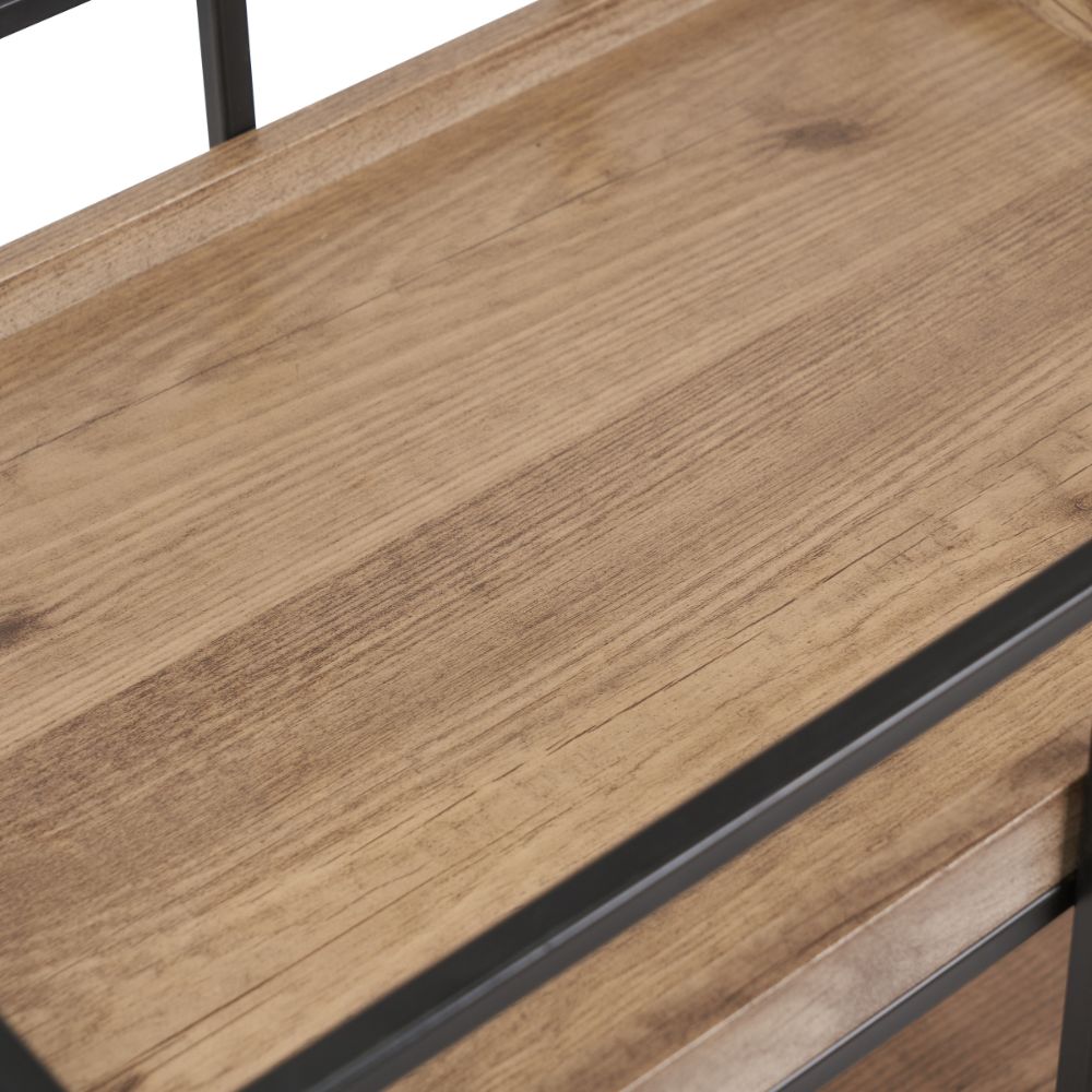 Gallery Natural Wood Veneer and Black Metal Caddy
