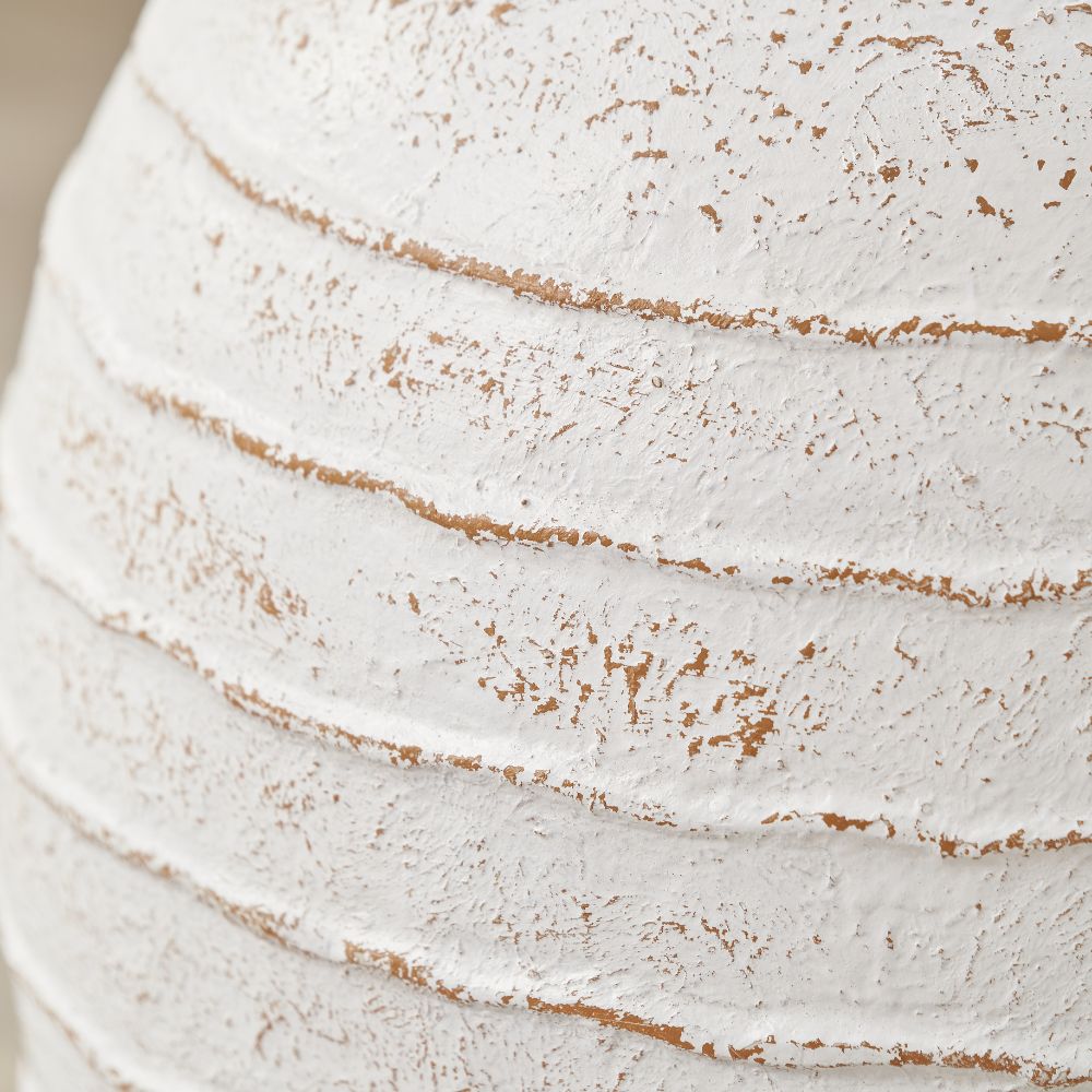 Fibrestone White Wash Decorative Ribbed Vase