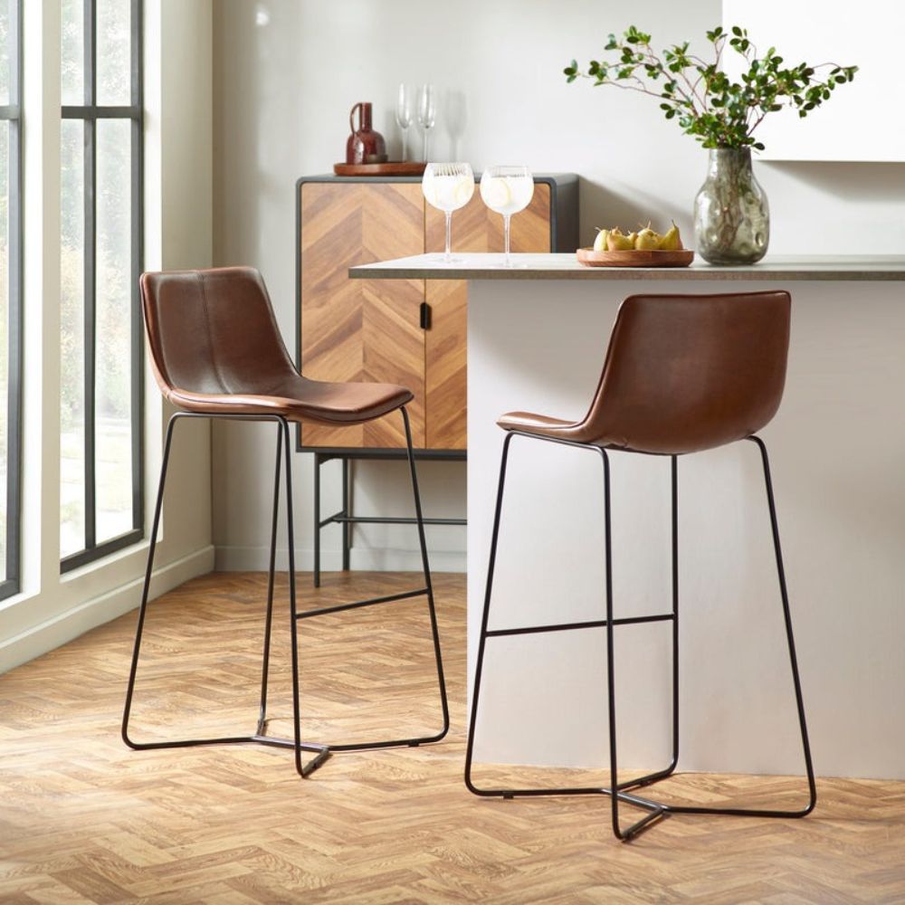 Joren Tan Brown PU Leather Bar Stools (Set of 2)