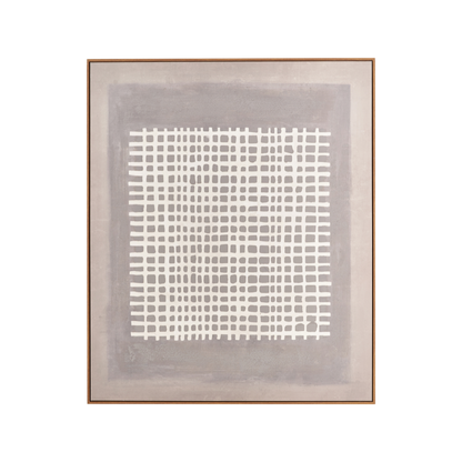 Brown and Natural Grid Design Canvas with Oak Effect Frame