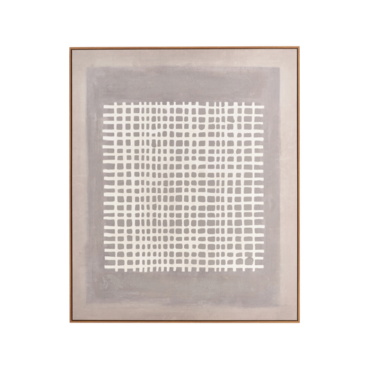 Brown and Natural Grid Design Canvas with Oak Effect Frame
