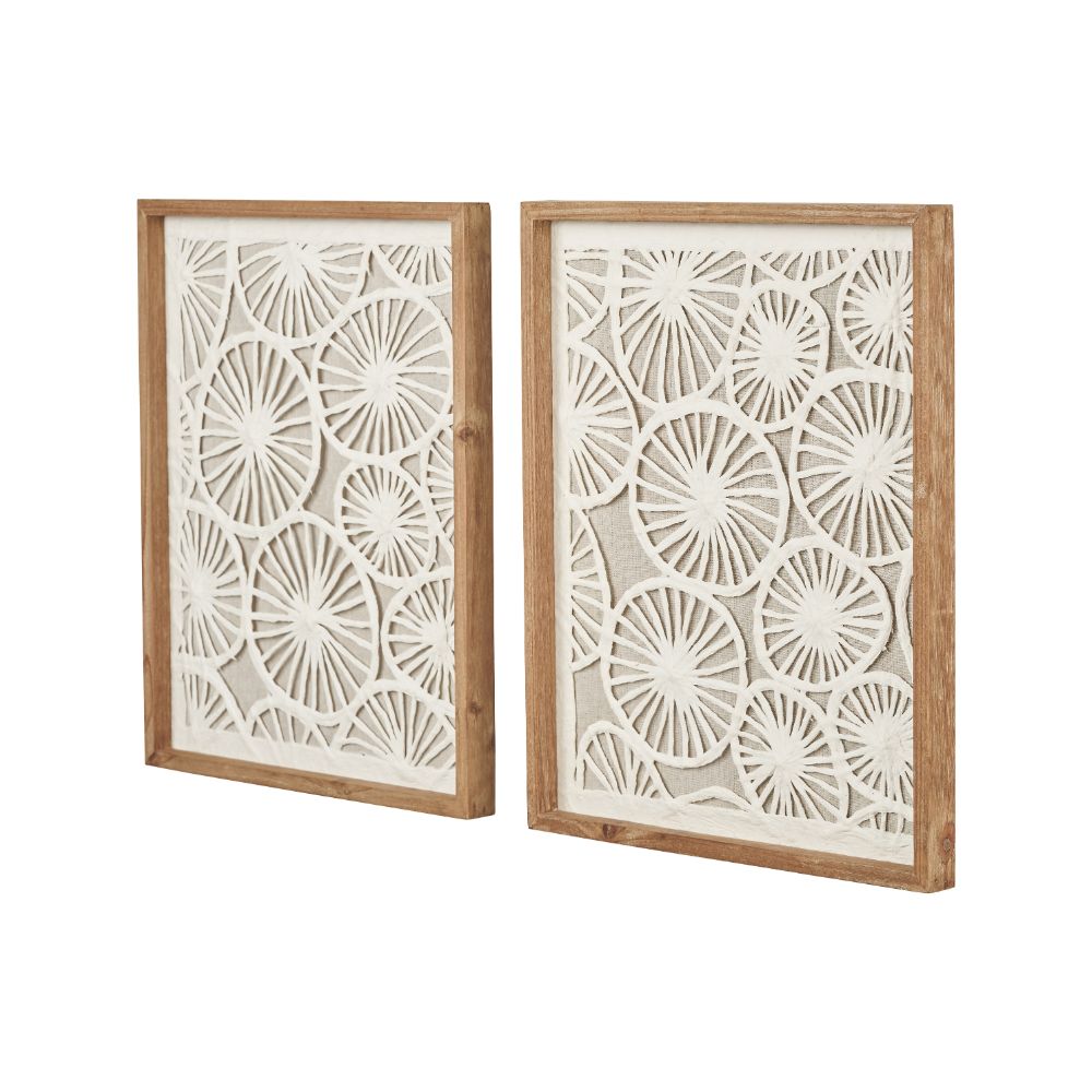 Natural Paper Cut Out Pattern Design Wall Art with Natural Frames (Set of 2)