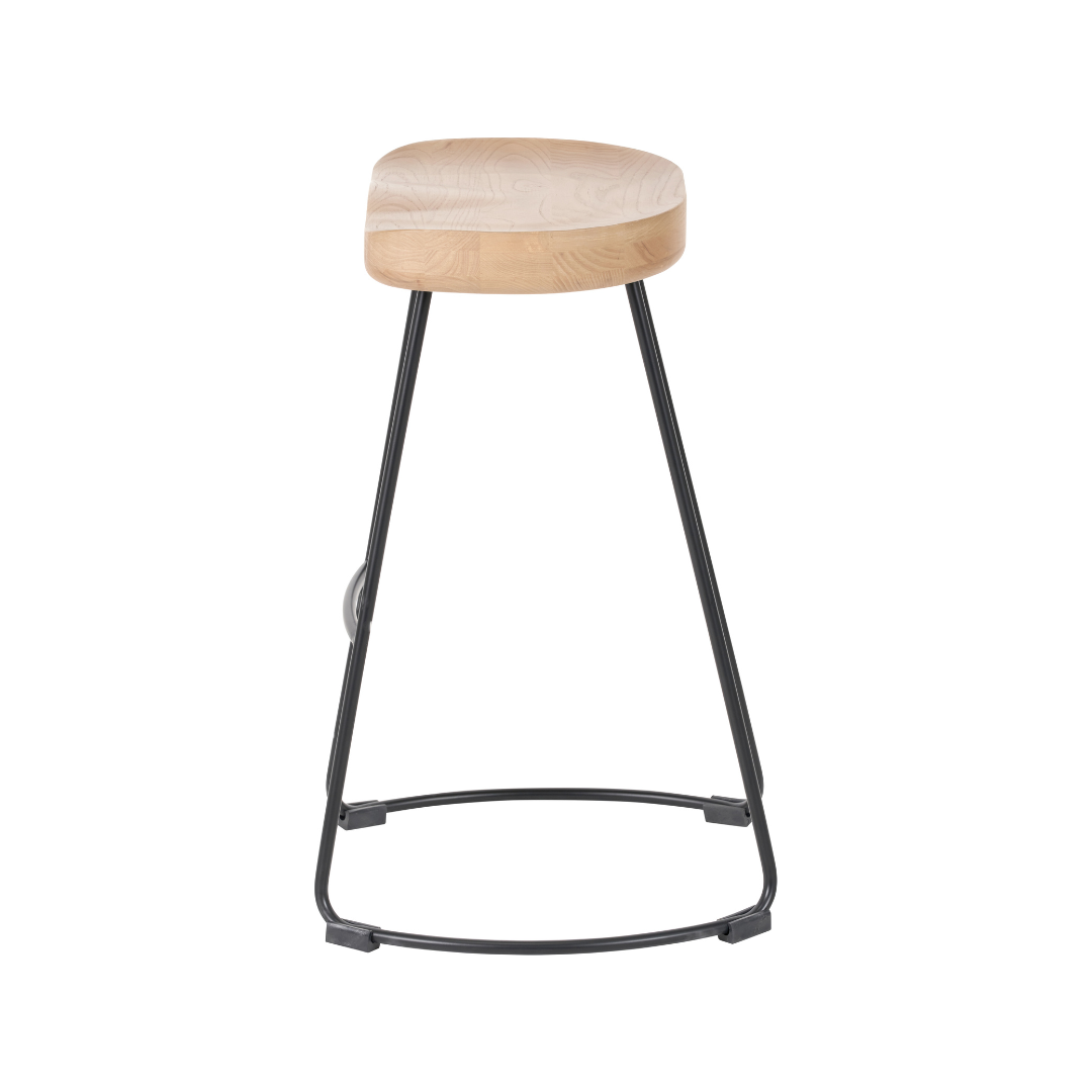 Laselle Ash Wood and Black Metal Bar Stool