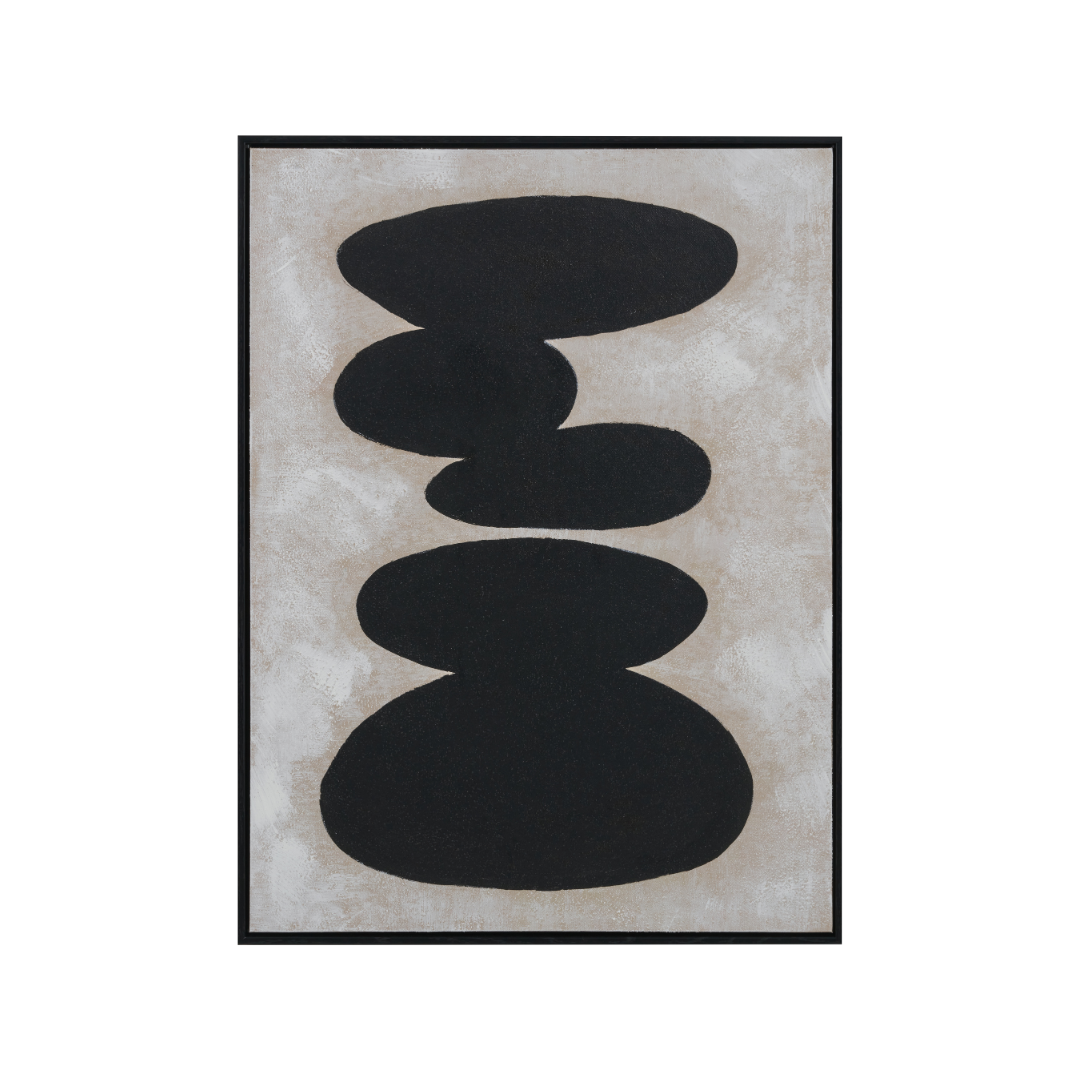 Black and Natural Stone Design Canvas Wall Art with Black Frame
