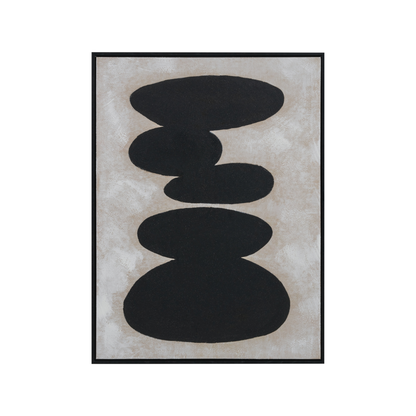 Black and Natural Stone Design Canvas Wall Art with Black Frame