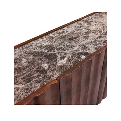 Aranya Solid Wood 4 Door Marble Top Carved Sideboard