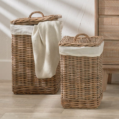 Kubu Grey Square Linen Baskets (Set of 2)