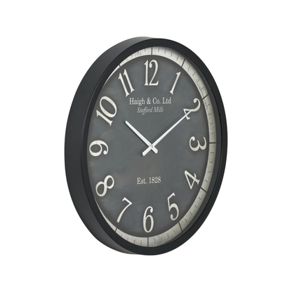 Black Wood Effect Black Faced Round Wall Clock